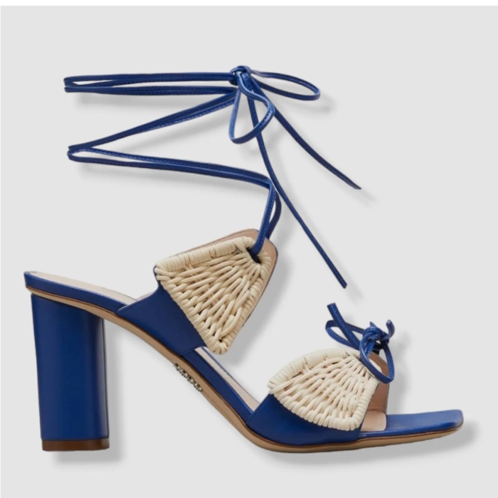 Rodo Mules Blue Wicker Block Heel